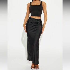 Black Satin Maxi Skirt